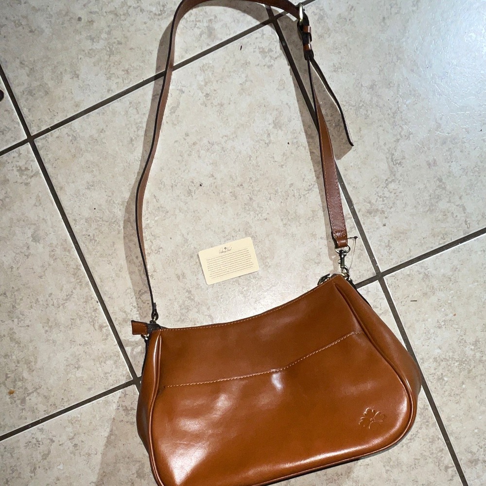Patricia Nash Brown Leather Shoulder Bag Stitching Accents Adjustable Strap